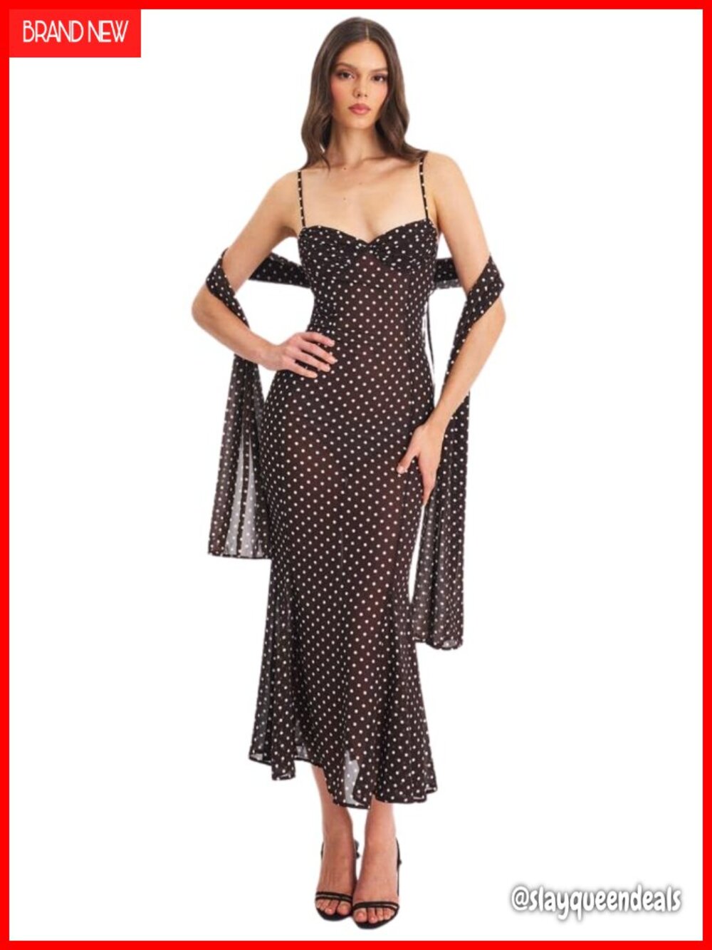 Chiffon Maxi Dress with Detachable Scarf V-Neck Fit & Flare